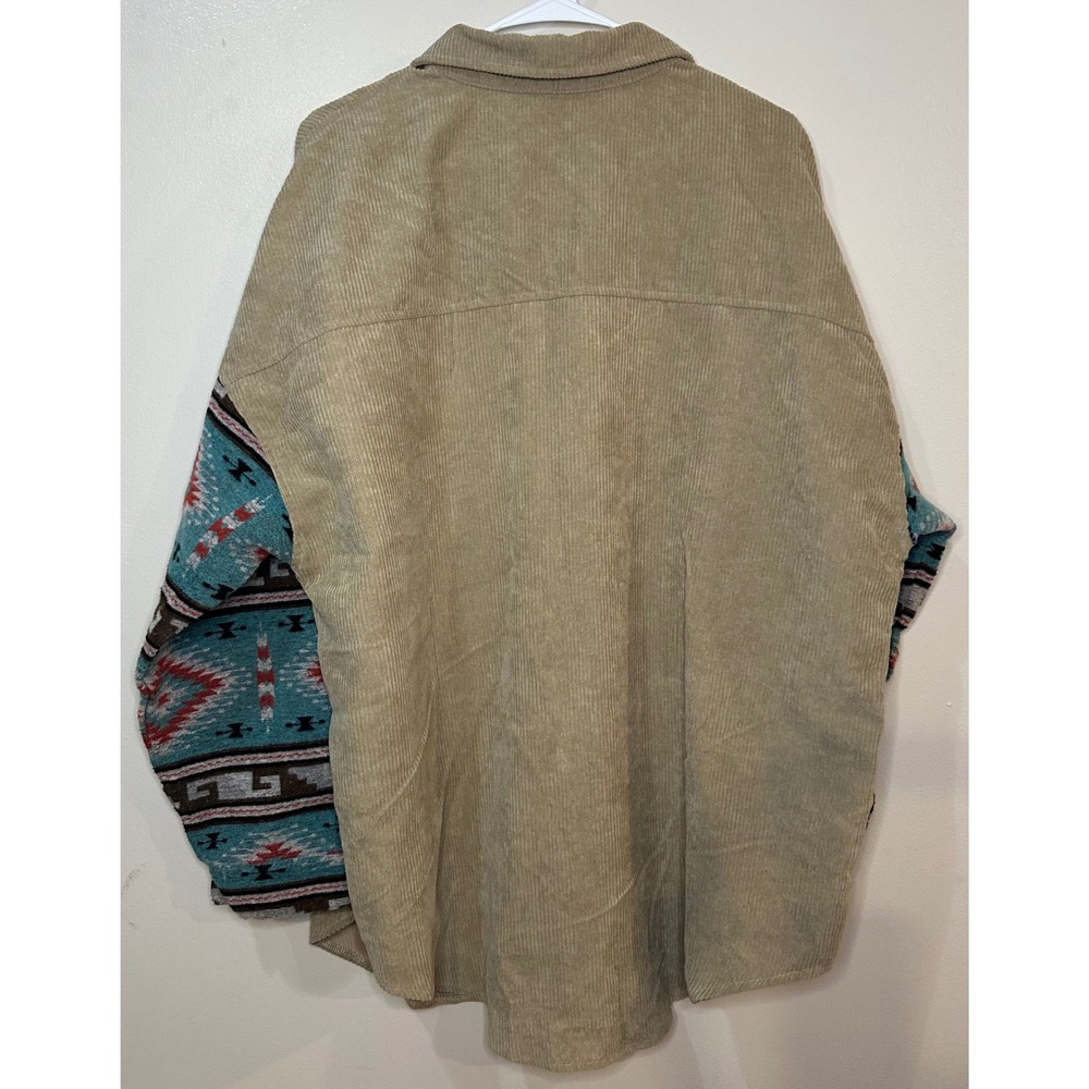 Unbranded Tan Corduroy Shacket Aztec Southwestern Print‎ Sleeves Plus Size 2XL - Picture 5 of 5